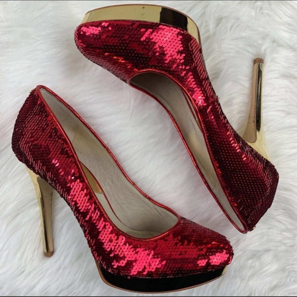 Michael Kors | York Red Sequin Pump w/Gold Heels